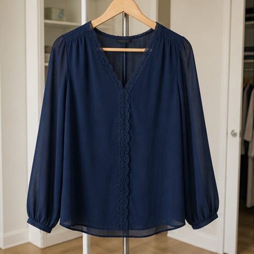 Navy Lace Trim Top